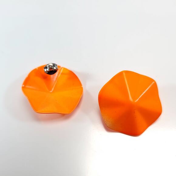 Vintage Orange Geometric Metal Earrings, Bold Sculpted Design, Statement Jewelry - Picture 3 of 10